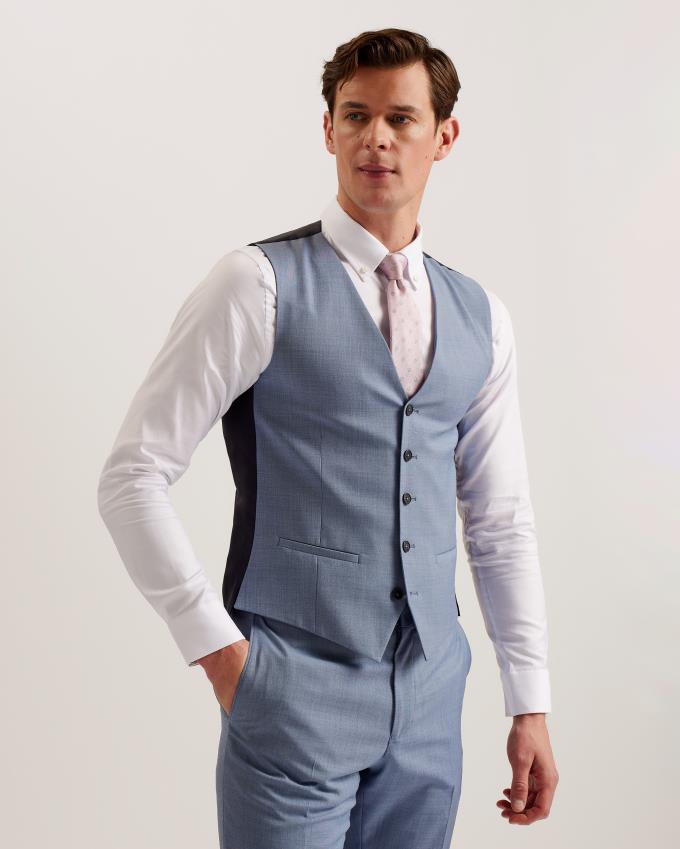 Gilet De Costume Ted Baker Sharkskin Wool Blend Bleu Homme | BXG-79101445